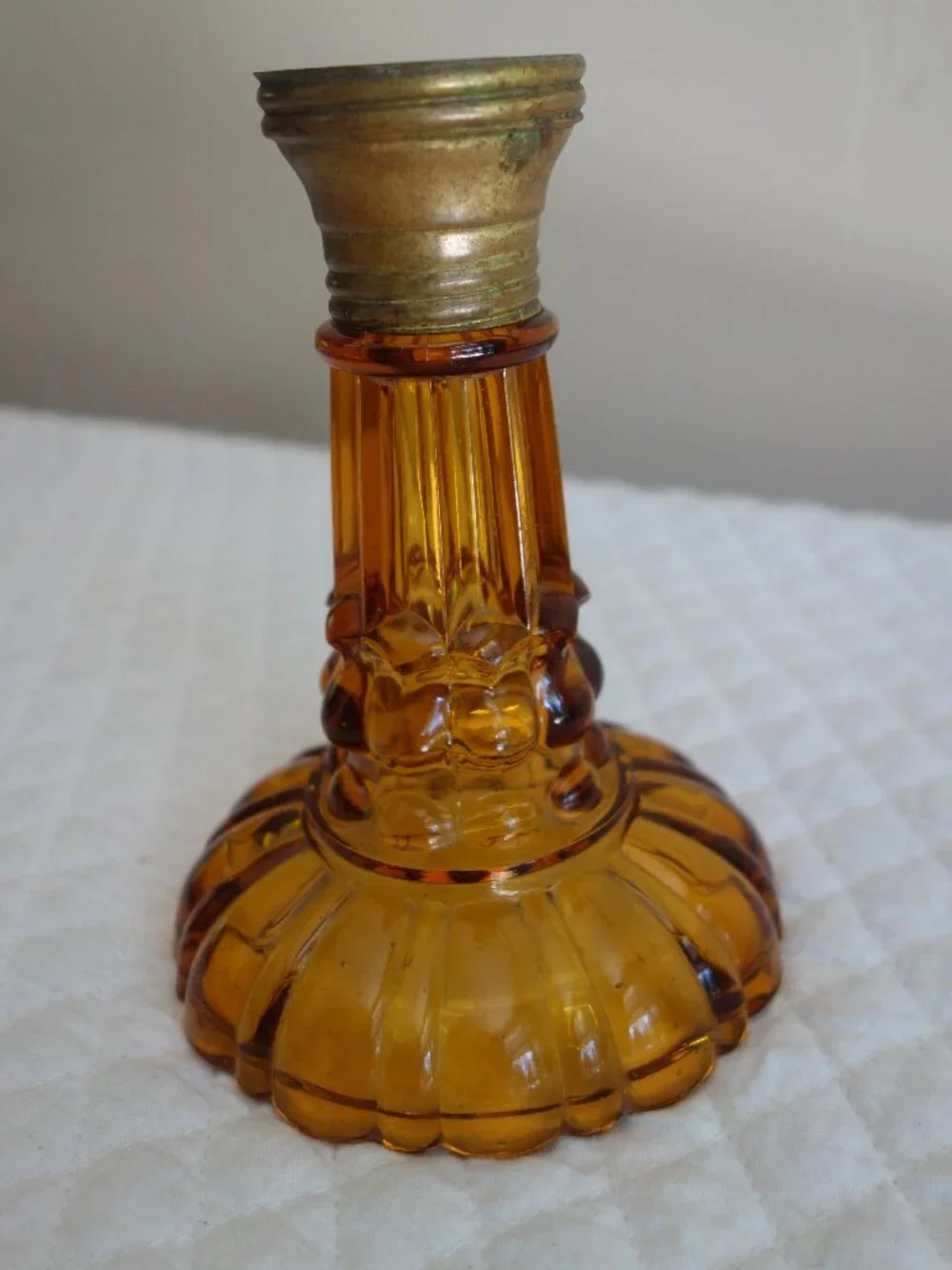Antique / Vintage Amber Patterened Glass Oil Lamp – Base only – STUNNING!